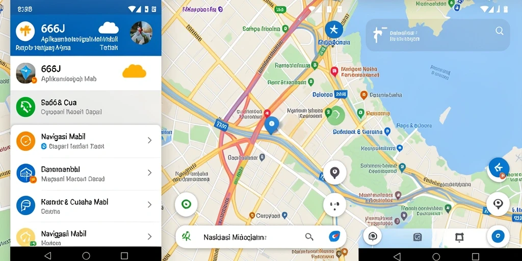 Antarmuka aplikasi 666J menunjukkan rute navigasi yang jelas dan informatif.