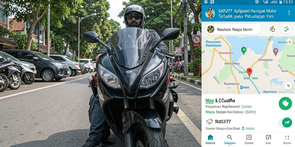 Tampilan antarmuka SATU77 untuk navigasi motor yang ramah pengguna.